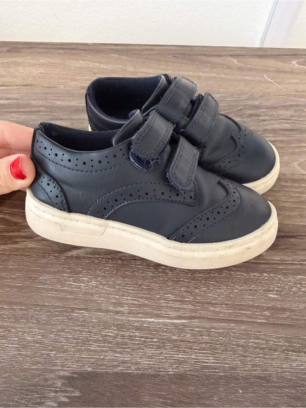 next Kids Black Leather Velcro Dress Sneakers with Cream Soles